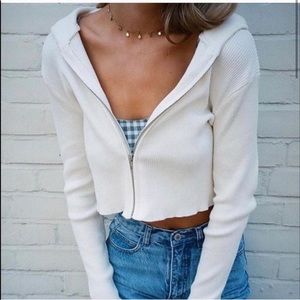 White ribbed brandy Melville cropped hoddie